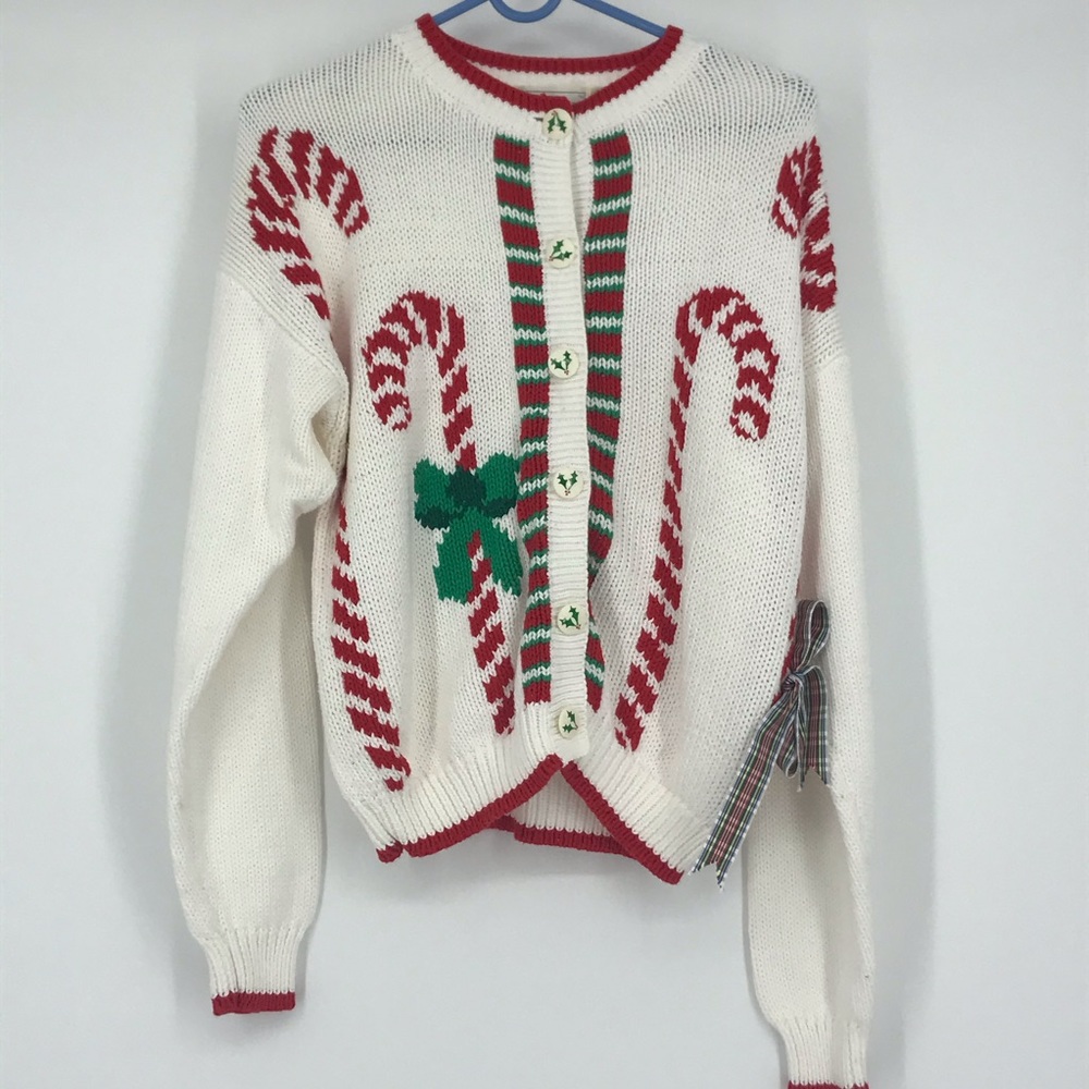 White Vintage cane candy Sweater size M